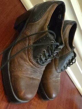 Women's Two-Tone Brown & Black Leather Chunky Oxfords